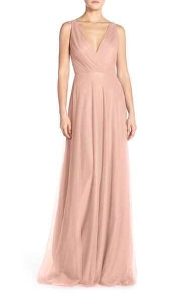 Women's Monique Lhuillier Bridesmaids Back Cutout Pleat Tulle Gown - Pink