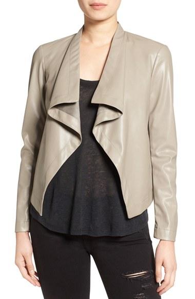 Women's Bb Dakota 'peppin' Drape Front Faux Leather Jacket - Beige