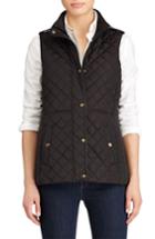 Petite Women's Lauren Ralph Lauren Faux Leather Trim Quilted Vest P - Black