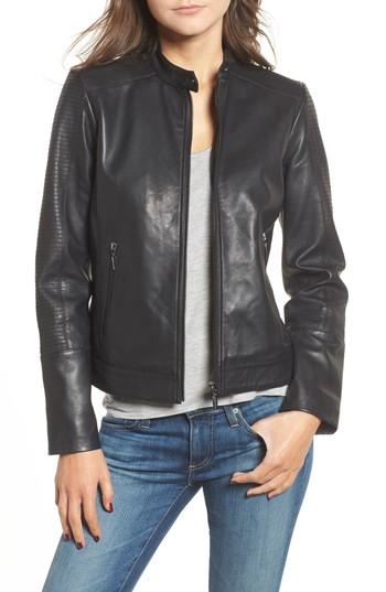 Petite Women's Bernardo Kirwin Leather Moto Jacket P - Black