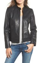 Petite Women's Bernardo Kirwin Leather Moto Jacket P - Black
