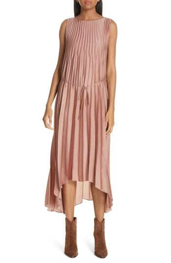Women's Vince Chevron Pleat Midi Dress - Orange