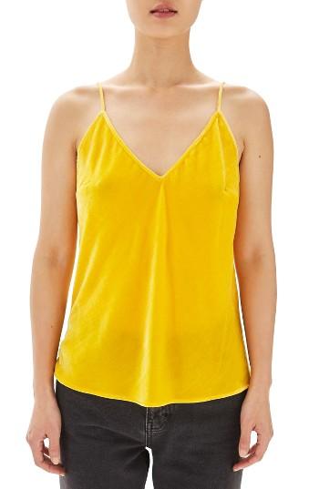 Women's Topshop Boutique Silk Velvet Camisole Us (fits Like 0) - Yellow
