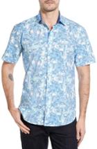 Men's Bugatchi Shaped Fit Leaf Print Sport Shirt, Size - Blue