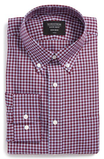 Men's Nordstrom Men's Shop Trim Fit Non-iron Gingham Dress Shirt - 34/35 - Red