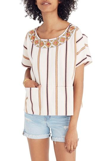 Women's Madewell Embroidered Stripe Boxy Top, Size - Pink