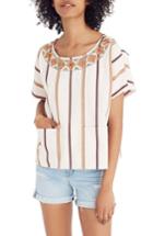 Women's Madewell Embroidered Stripe Boxy Top, Size - Pink