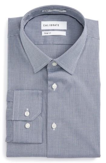 Men's Calibrate Trim Fit Stretch No-iron Check Dress Shirt 32/33 - Blue