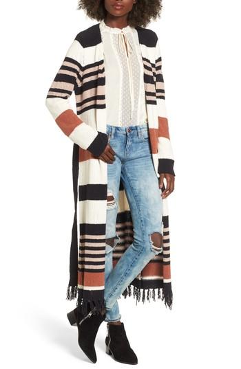 Women's Moon River Belted Stripe Knit Duster - Black