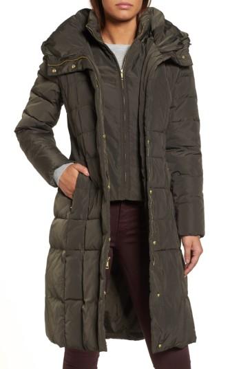 Women's Cole Haan Bib Insert Down & Feather Fill Coat - Green