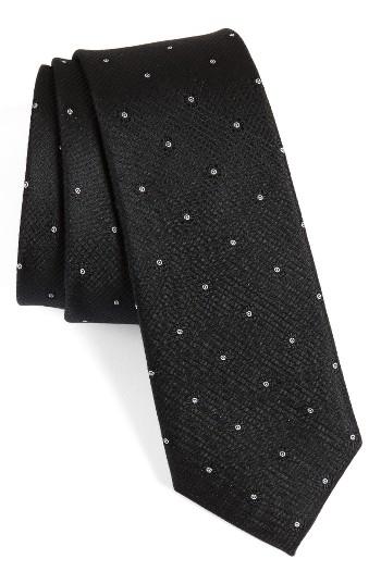 Men's Calibrate Fleur Medallion Silk Skinny Tie, Size - Black