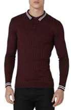 Men's Topman Slim Fit Rib Knit Polo - Burgundy