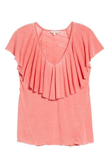 Women's Lucky Brand Burnout Ruffle Tee - Red