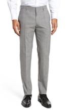 Men's Boss Benso Flat Front Plaid Wool Blend Trousers R - Grey