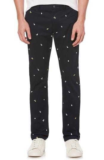 Men's Original Penguin Lemon Embroidered Stretch Chinos - Blue