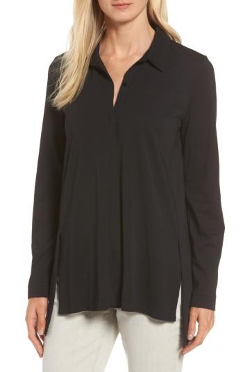 Women's Eileen Fisher Organic Cotton Knit Shirt, Size - Black