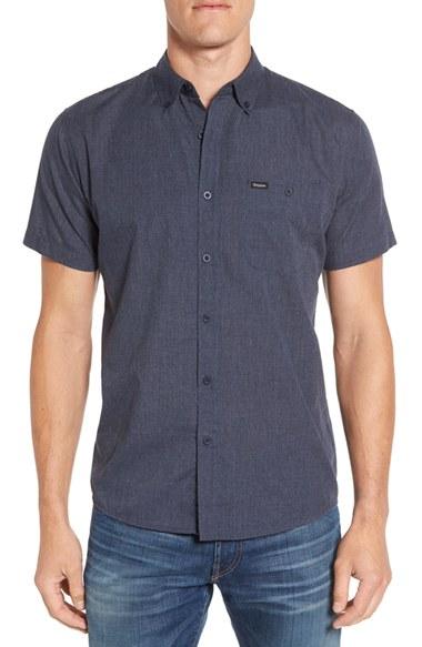 Men's Brixton 'central' Trim Fit Short Sleeve Chambray Woven Shirt - Blue