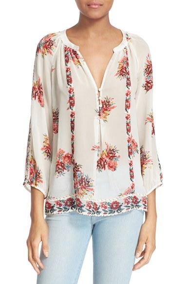 Women's Joie 'gloria' Floral Print Silk Peasant Top