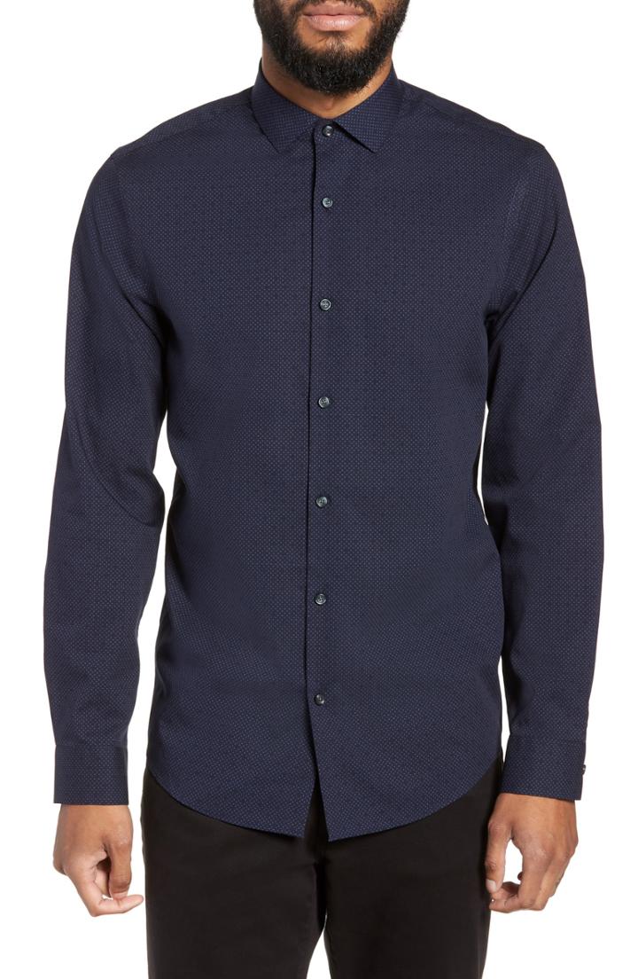 Men's Calibrate Slim Fit Dot Non-iron Sport Shirt