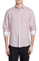 Men's Stone Rose Trim Fit Geo Print Linen Blend Sport Shirt (s) - Pink