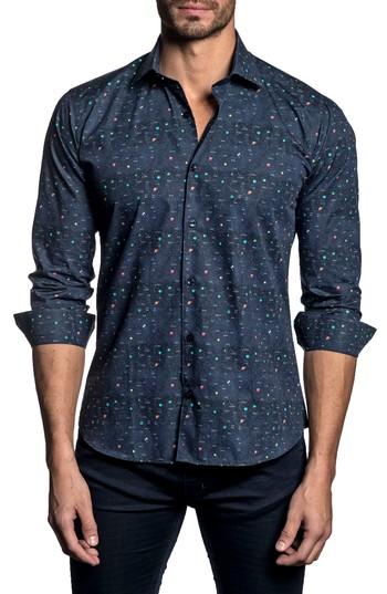 Men's Jared Lang Trim Fit Planet Print Sport Shirt - Blue