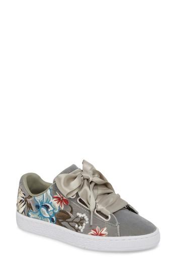 Women's Puma Basket Heart Hyper Embroidered Sneaker .5 M - Grey