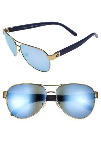 Women's Tory Burch 60mm Polarized Aviator Sunglasses - Gold