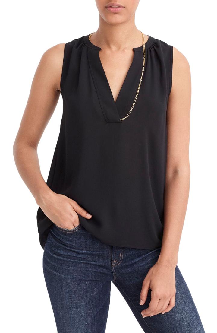 Women's J.crew Sleeveless Open V-neck Top - Black