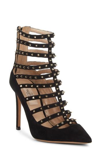 Women's Valentino Lovestud Cage Pointy Toe Pump Us / 36eu - Black
