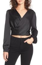 Women's Astr The Label Satin Crop Faux Wrap Top