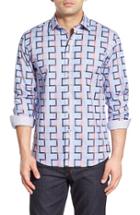 Men's Bugatchi Shaped Fit Geo Print Sport Shirt, Size - Blue