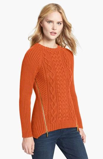 Michael Michael Kors Side Zip Cable Knit Sweater Orange Spice