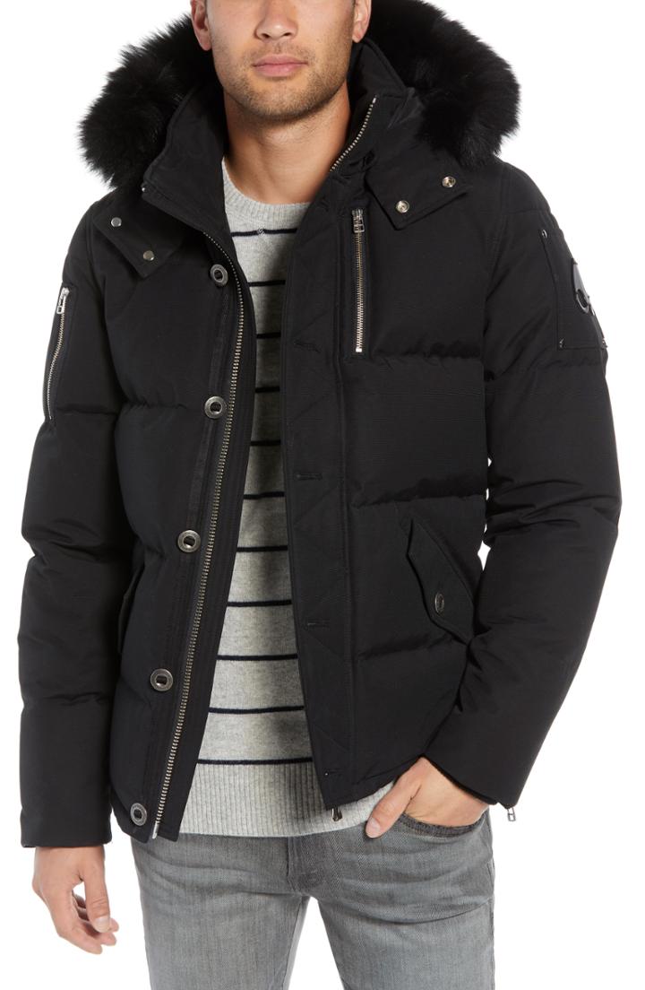 Men's Moose Knuckles 3q Genuine Fox Fur Trim Down Jacket - Black