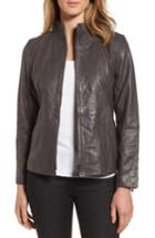 Women's Eileen Fisher Rumpled Luxe Leather Stand Collar Jacket - Brown
