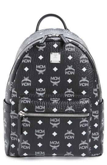 Mcm Small Stark Monogram Print Canvas Backpack - Black