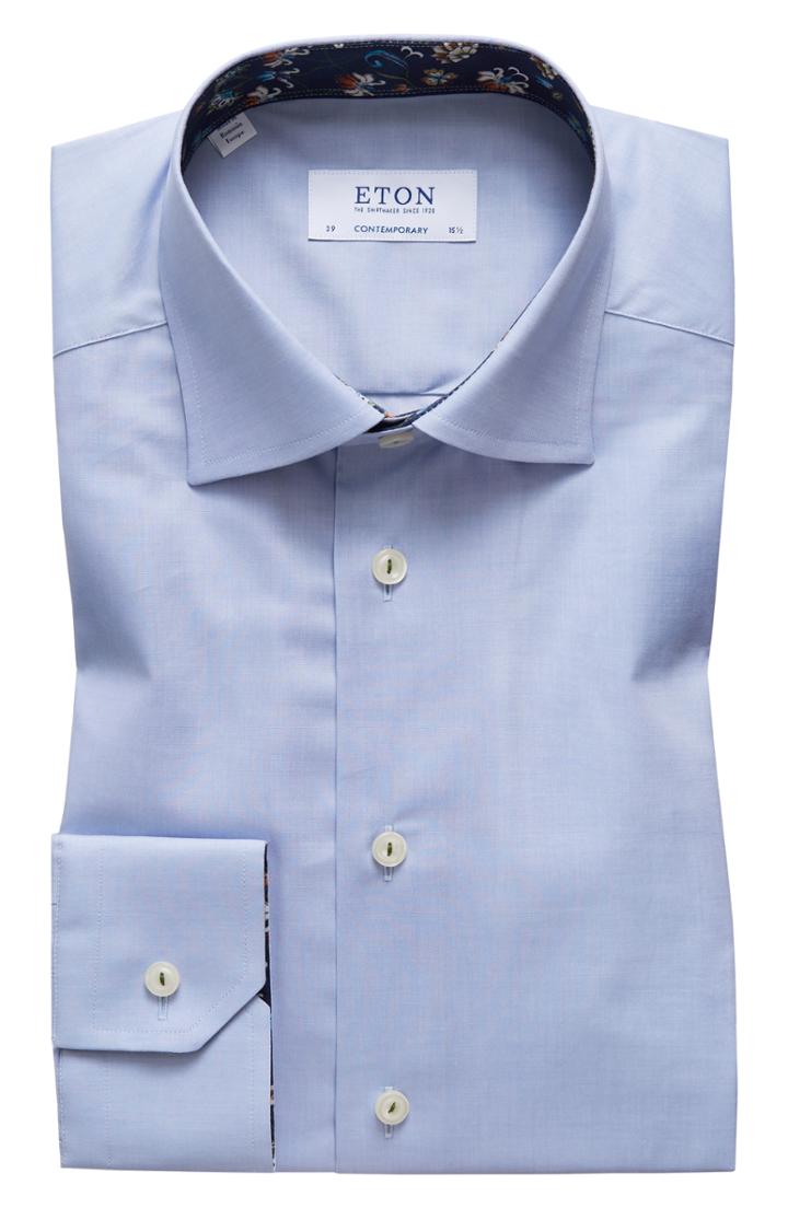 Men's Eton Contemporary Fit Floral Trim Dress Shirt - Blue