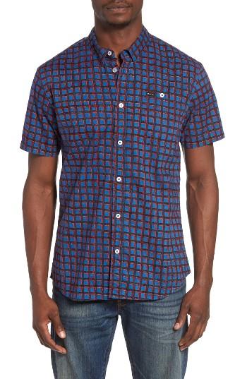 Men's Rvca Shaded Check Shirt - Blue