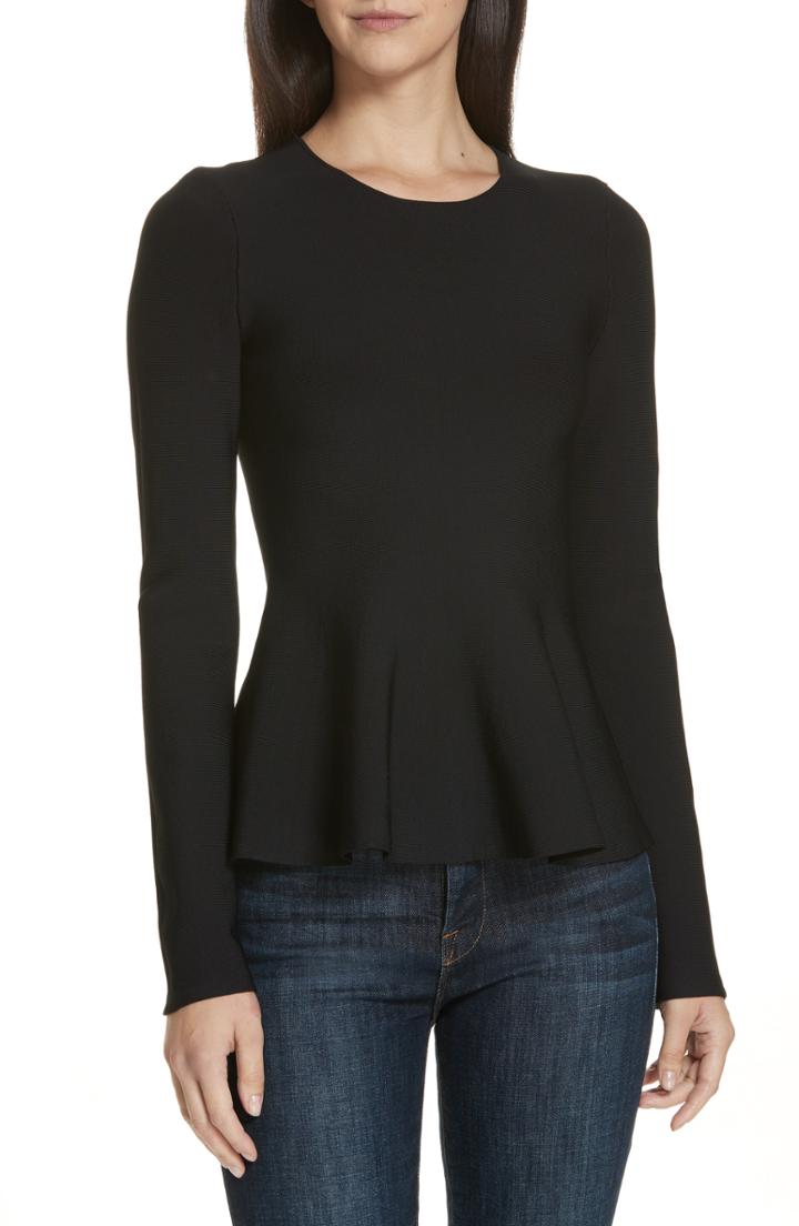 Women's Theory Glossed Peplum Sweater, Size - Black