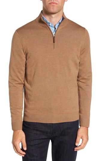 Men's Nordstrom Men's Shop Quarter Zip Wool Pullover, Size - Brown