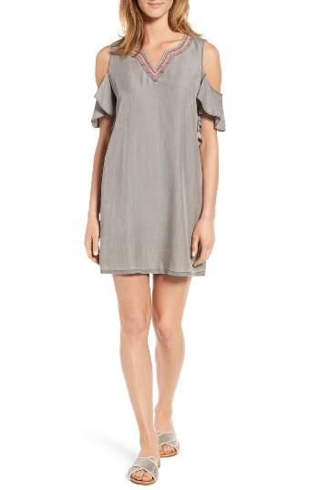 Women's Billy T Embellished Cold Shoulder Chambray Shift Dress - Grey