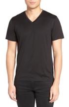 Men's Theory Silk & Cotton V-neck T-shirt, Size - Black