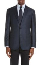 Men's Emporio Armani G-line Trim Fit Check Wool Sport Coat Us / 48 Eu R - Blue