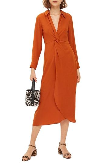 Women's Topshop Twist Front Midi Dress Us (fits Like 0) - Yellow