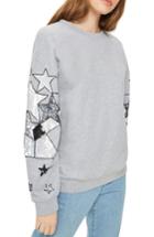 Women's Topshop Sequin Star Sleeve Sweatshirt Us (fits Like 0) - Grey