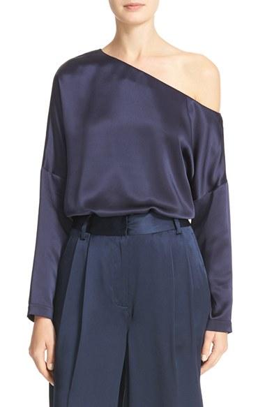 Women's Tibi Asymmetrical Off The Shoulder Silk Top