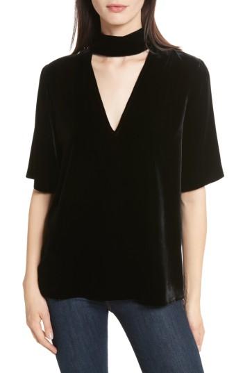 Women's Theory Choker Collar V-neck Velvet Top - Black