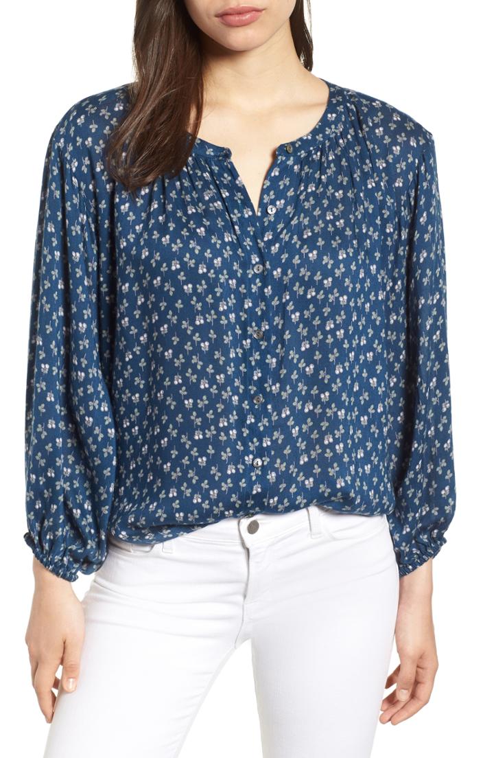 Women's Velvet By Graham & Spencer Printed Gauze Peasant Blouse - Blue