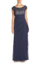Petite Women's Xscape Metallic Lace & Jersey Gown P - Blue