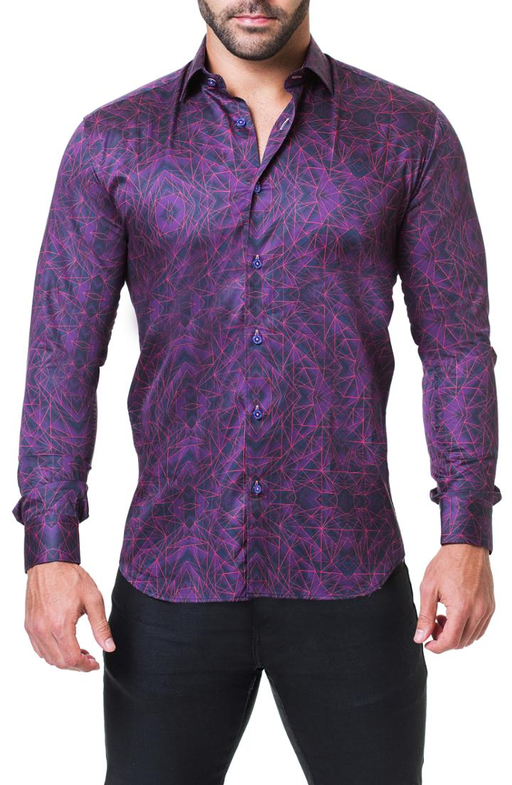 Men's Maceoo Fibonacci Tunnel Print Sport Shirt - Purple