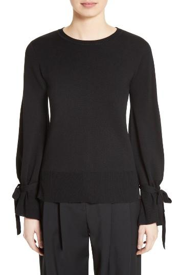 Women's Adam Lippes Merino Wool Bell Sleeve Sweater - Black